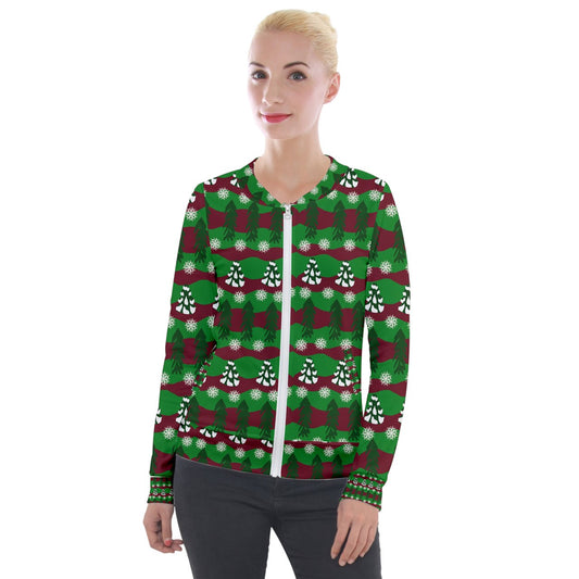 snowy evergreen pattern Velvet Zip Up Jacket