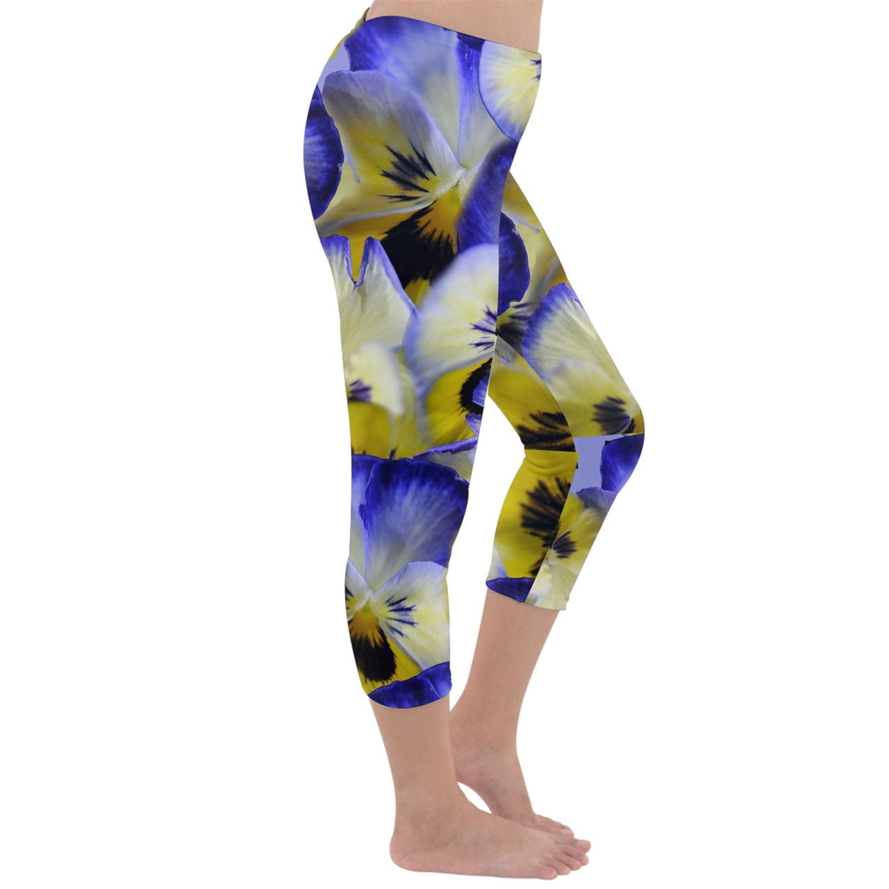 Blue and Yellow Pansies Capri Winter Leggings