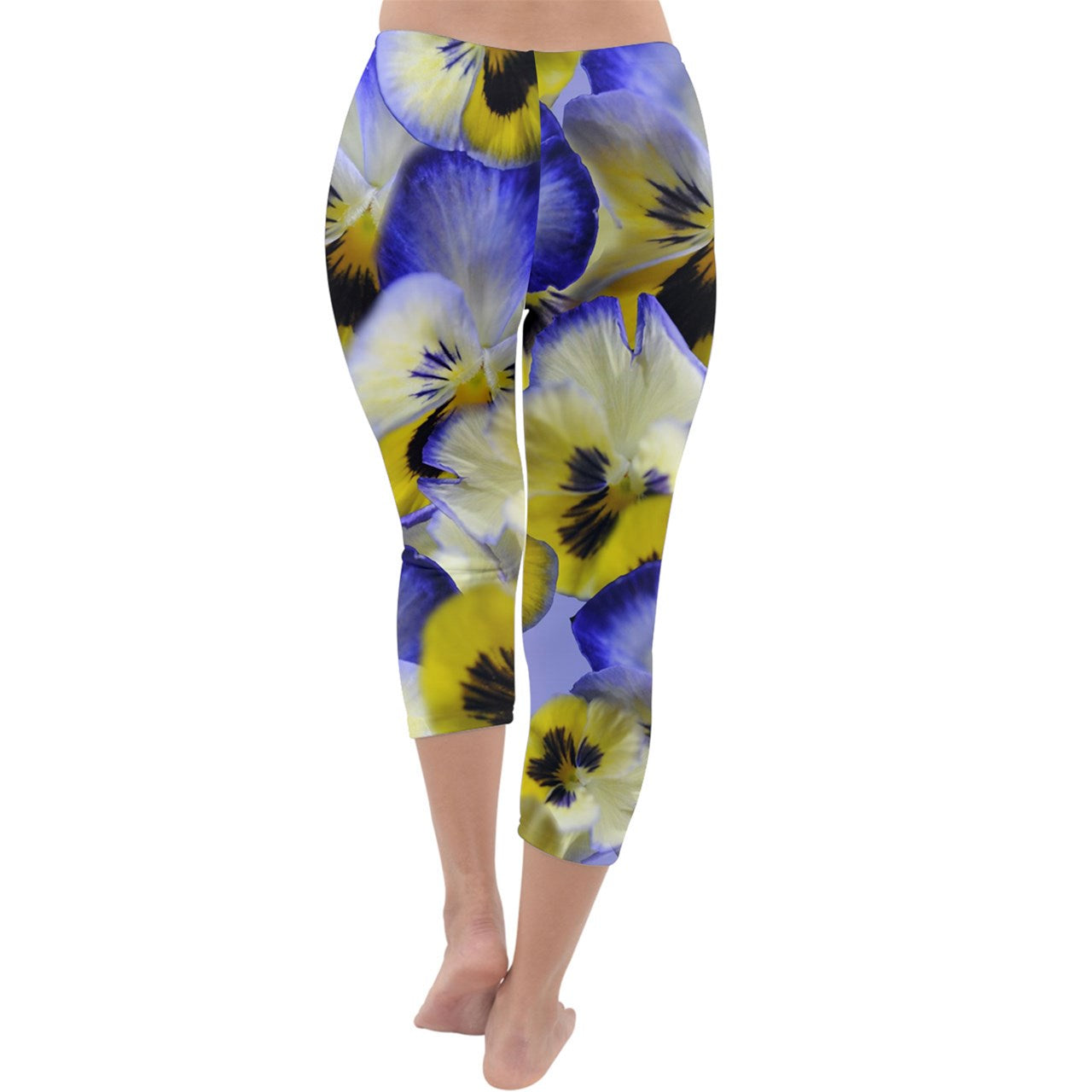 Blue and Yellow Pansies Capri Winter Leggings
