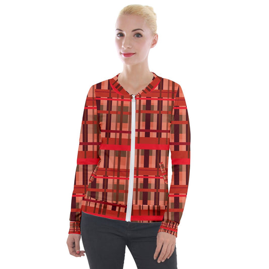 Fall Plaid Velvet Zip Up Jacket