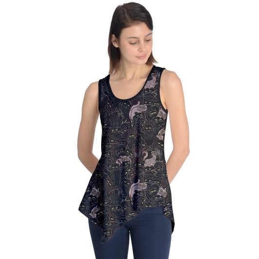 Black Cats Pattern Sleeveless Tunic