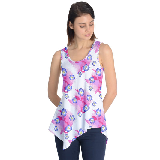Blue Flowers On Pink Sleeveless Tunic