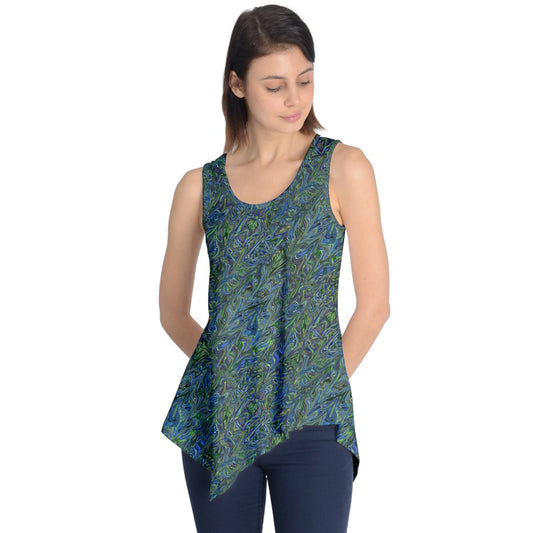 Blue Green Liquid Marbling Sleeveless Tunic