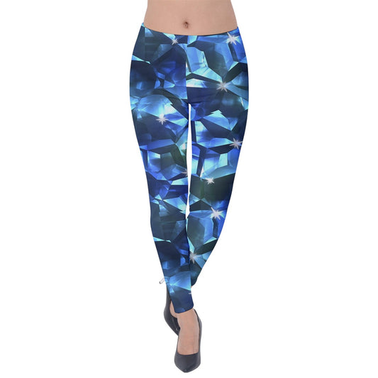 Blue Crystal Pattern Velvet Leggings