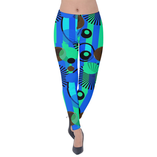 Blue Green Stripes and Dots Velvet Leggings