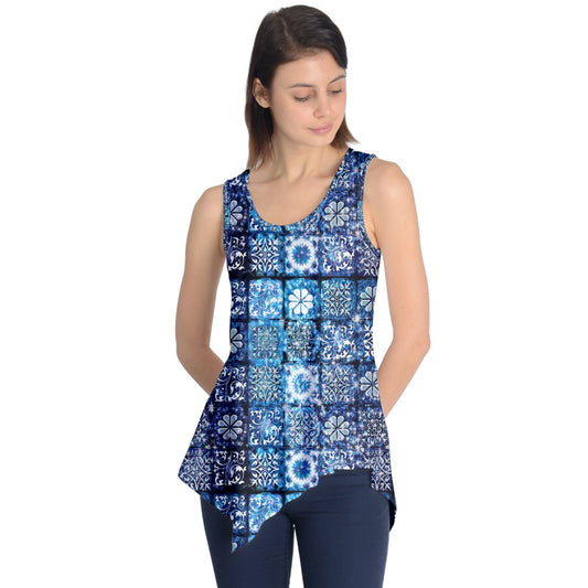 Blue Ice Crystals Motif Sleeveless Tunic