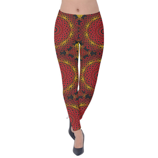 Celtic Orange Spiral Velvet Leggings