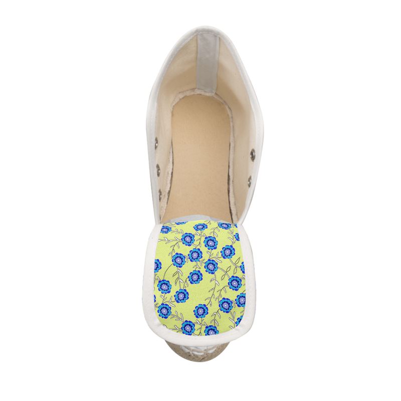 Blue Flowers ON Yellow Wedge Espadrilles