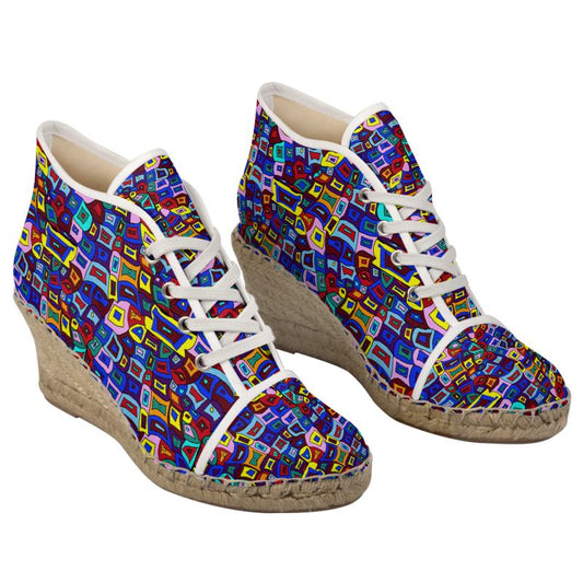 Wavy Square Pattern wedge Espadrilles