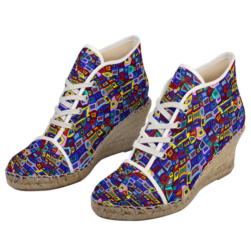 Wavy Square Pattern wedge Espadrilles