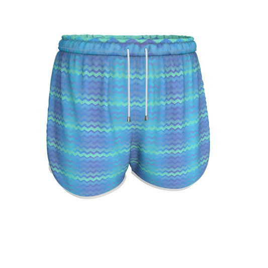 Blue Green Mermaid Stripes Womens Running Shorts