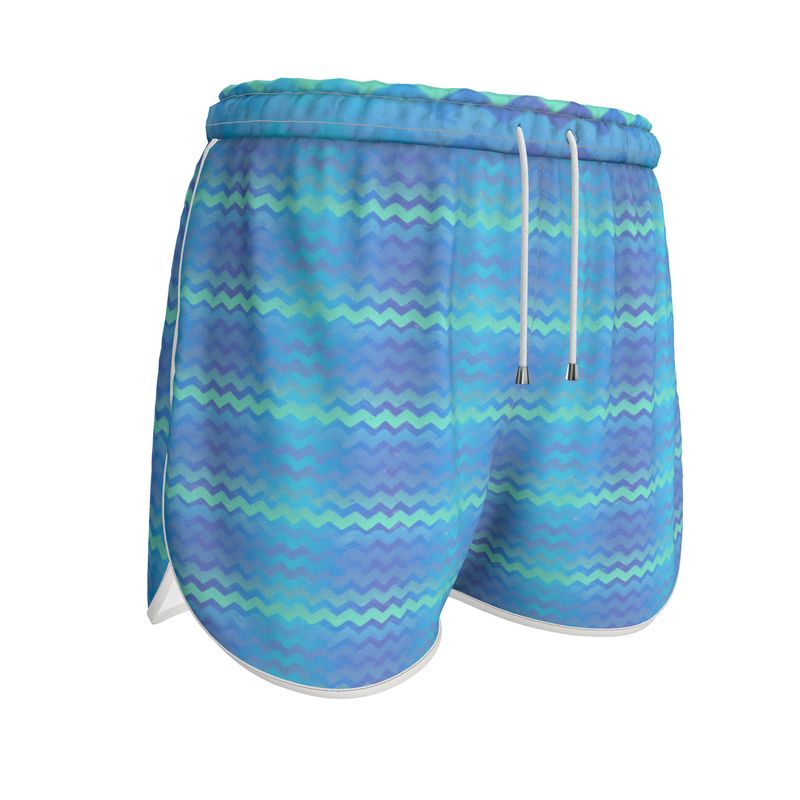 Blue Green Mermaid Stripes Womens Running Shorts