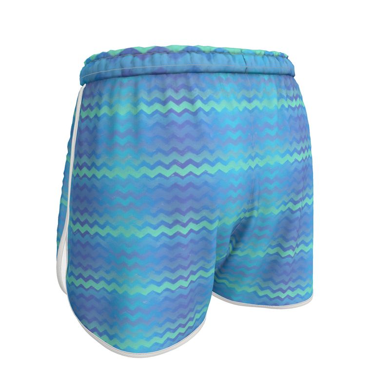 Blue Green Mermaid Stripes Womens Running Shorts