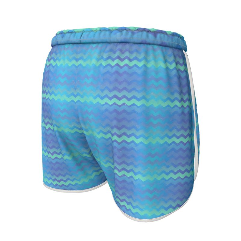 Blue Green Mermaid Stripes Womens Running Shorts