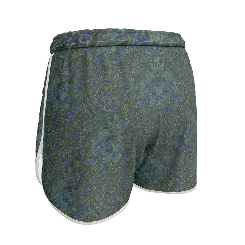 Blue Green Liquid Marbling Womens Running Shorts