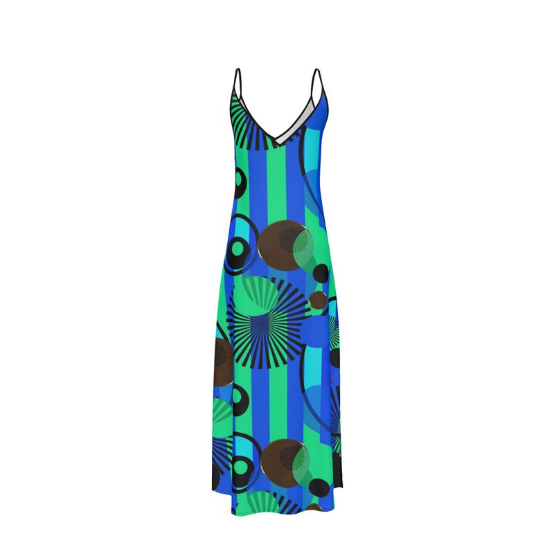 Blue Green Stripes and Dots Slip dress