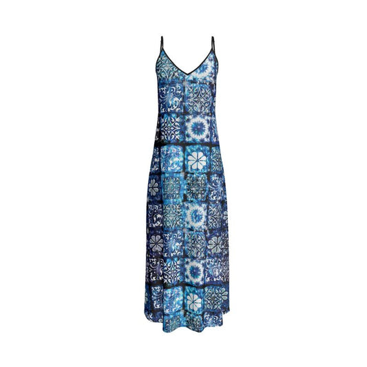 Blue Ice Crystals Motif Slip Dress