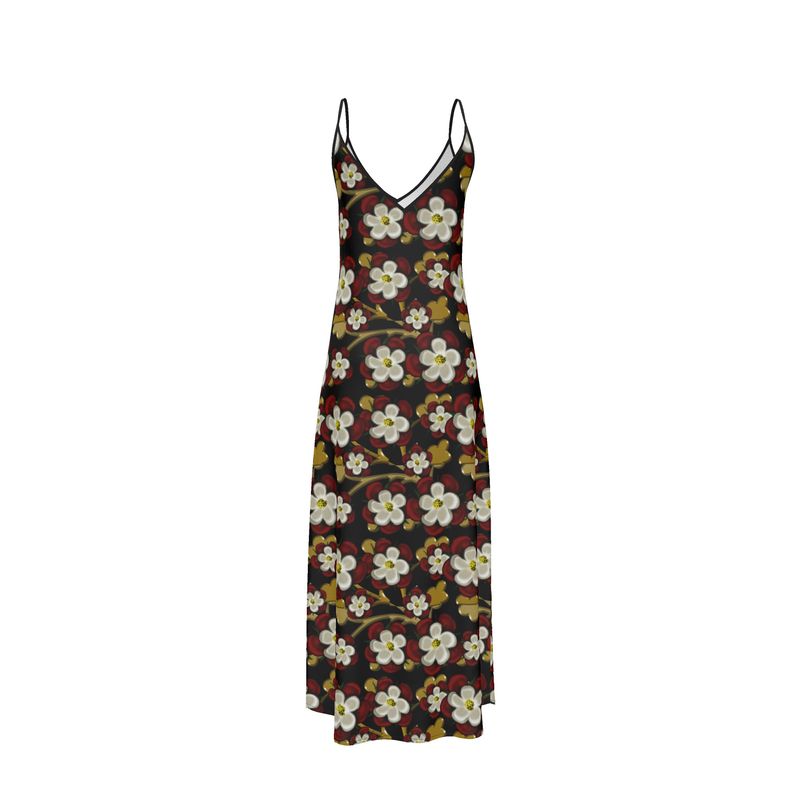 Tudor Roses on Black Slip Dress
