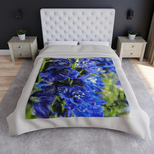 Blue Delphinium Crushed Velvet Blanket