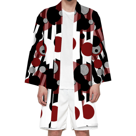 Black White Stripes Dots Custom Haori Unisex All Over Print Beach Kimono for Summer