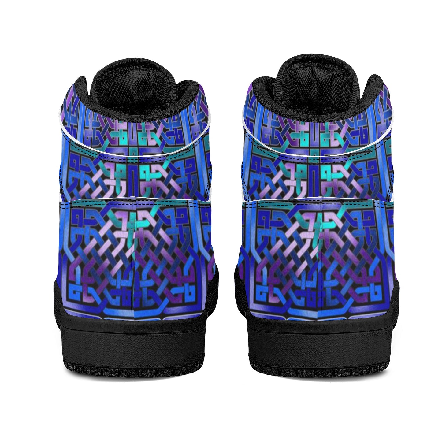 Blue Celtic Knot Womens Black High Top Leather Sneakers