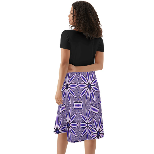 Blue Flower Kaleidoscope Womens Black Ruffle Summer Dress