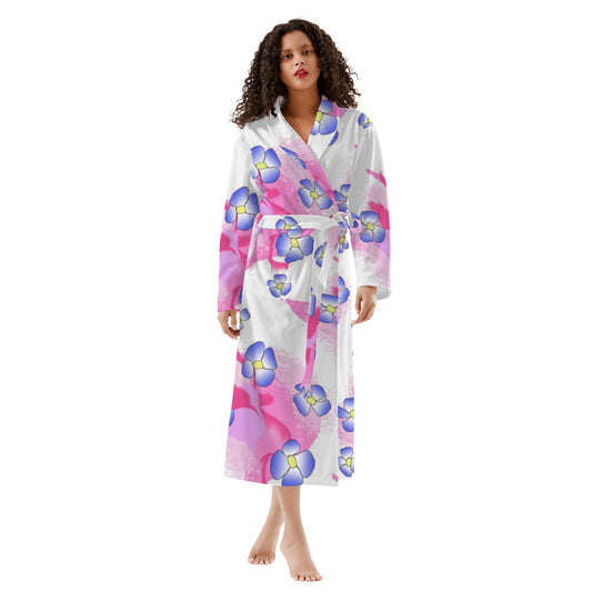 Blue Flowers On Pink New Style Womens Bathrobe