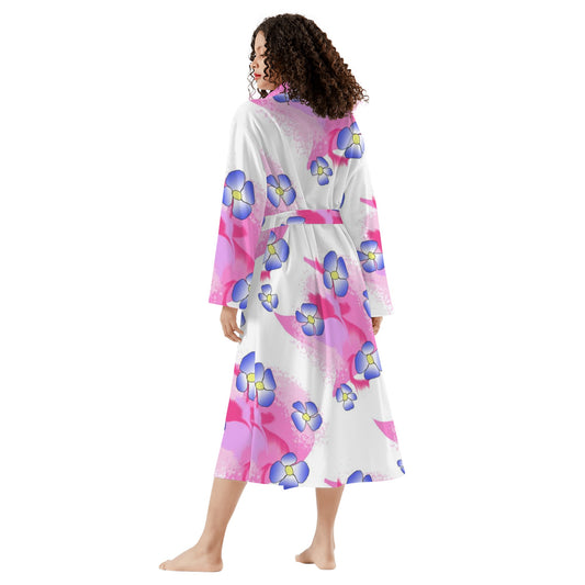 Blue Flowers On Pink New Style Womens Bathrobe