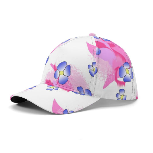 Blue Flowers On Pink All Over Printing Baseball Caps