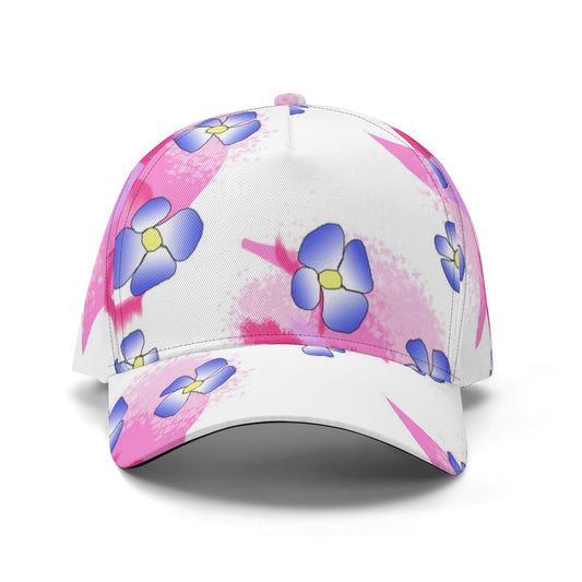 Blue Flowers On Pink All Over Printing Baseball Caps