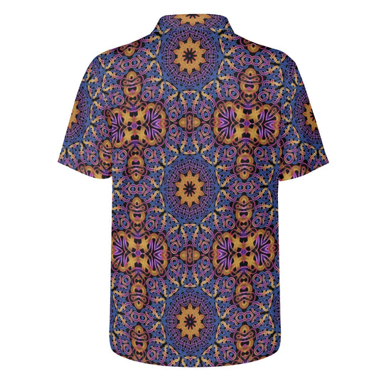 Blue Gold Celtic Kaleidoscope Mens All Over Print Polo Shirt