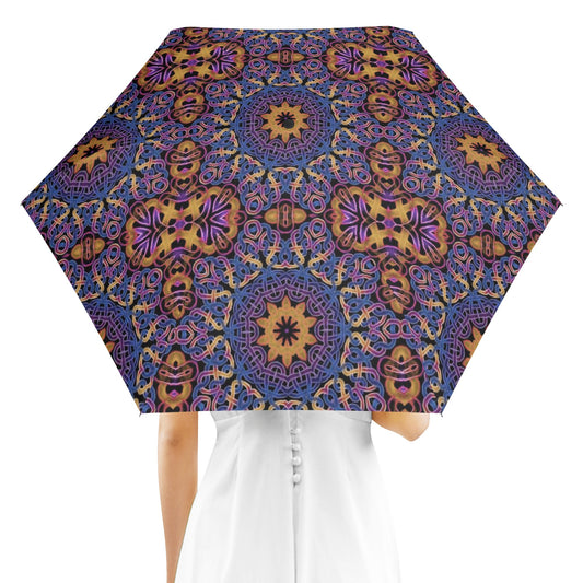 Blue Gold Celtic Kaleidoscope Fully Auto Open & Close Umbrella Printing Outside