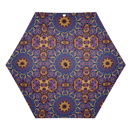 Blue Gold Celtic Kaleidoscope Fully Auto Open & Close Umbrella Printing Outside