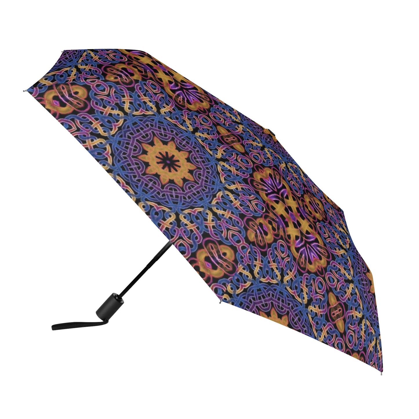 Blue Gold Celtic Kaleidoscope Fully Auto Open & Close Umbrella Printing Outside