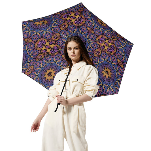 Blue Gold Celtic Kaleidoscope Fully Auto Open & Close Umbrella Printing Inside
