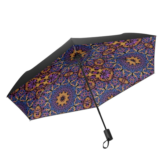 Blue Gold Celtic Kaleidoscope Fully Auto Open & Close Umbrella Printing Inside