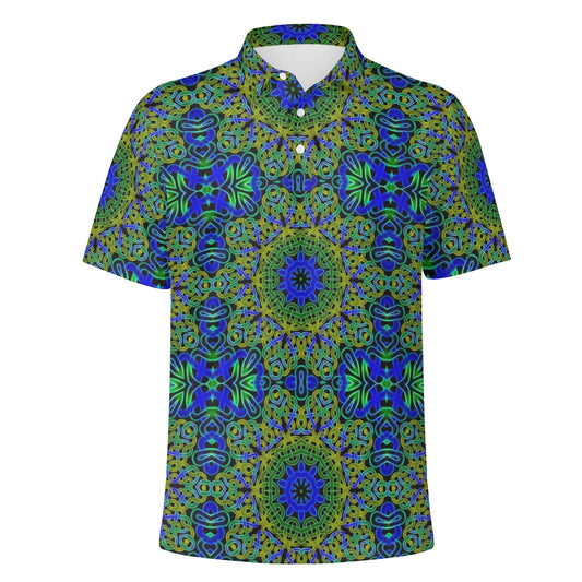 Blue Green Celtic Kaleidoscope Mens All Over Print Polo Shirt
