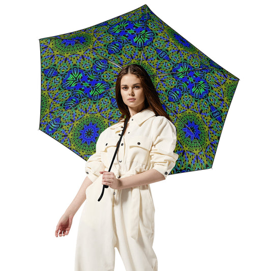 Blue Green Celtic Kaleidoscope Fully Auto Open & Close Umbrella Printing Inside
