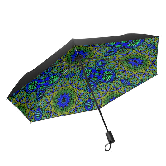 Blue Green Celtic Kaleidoscope Fully Auto Open & Close Umbrella Printing Inside