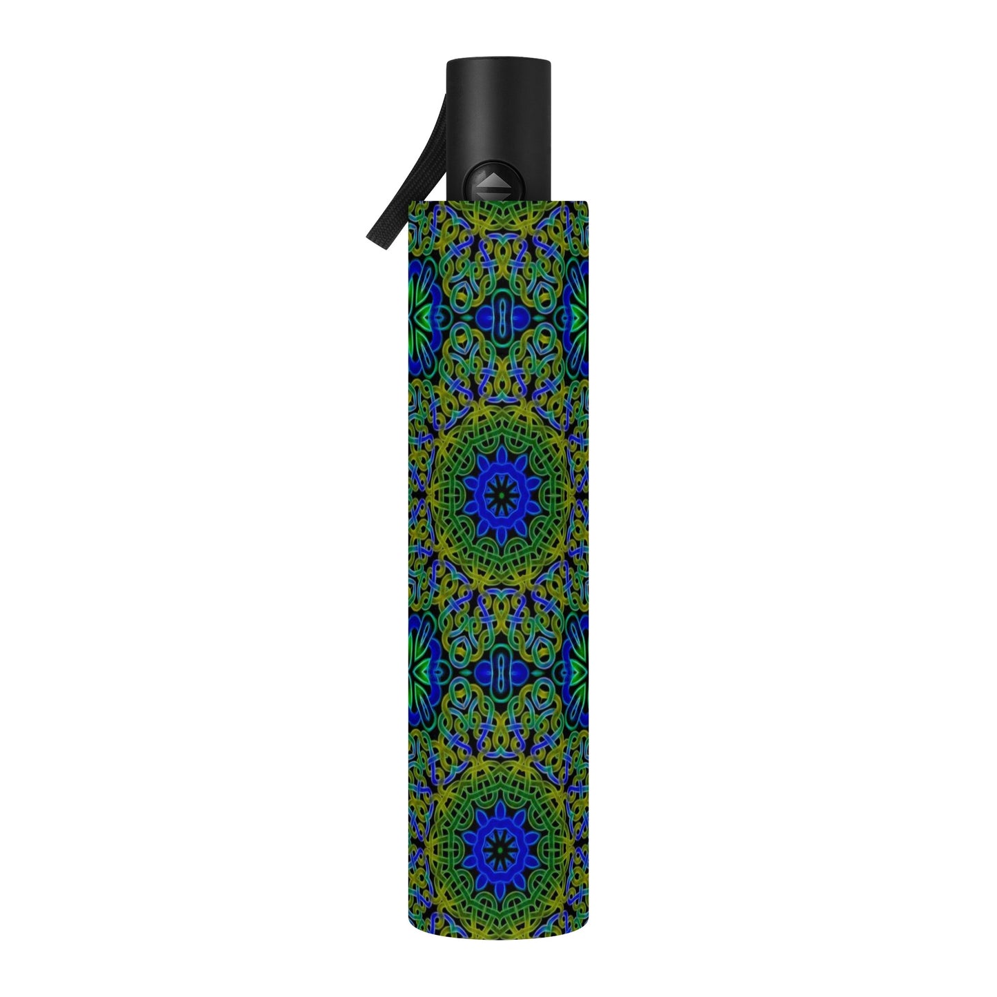 Blue Green Celtic Kaleidoscope Fully Auto Open & Close Umbrella Printing Inside