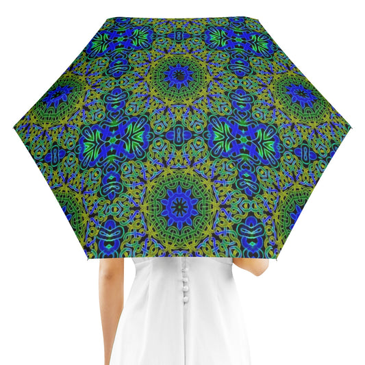 Blue Green Celtic Kaleidoscope Fully Auto Open & Close Umbrella Printing Outside