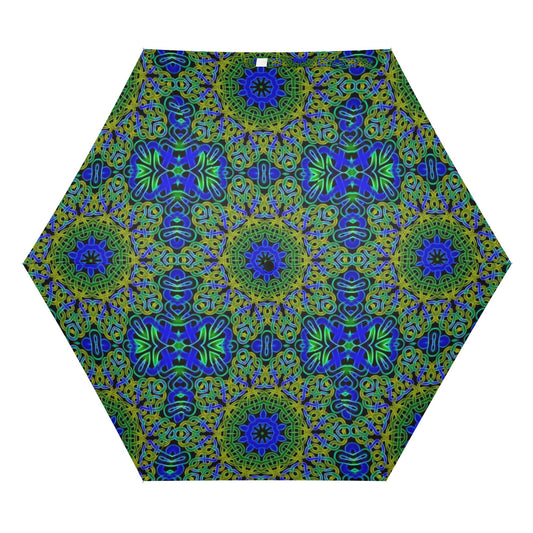 Blue Green Celtic Kaleidoscope Fully Auto Open & Close Umbrella Printing Outside