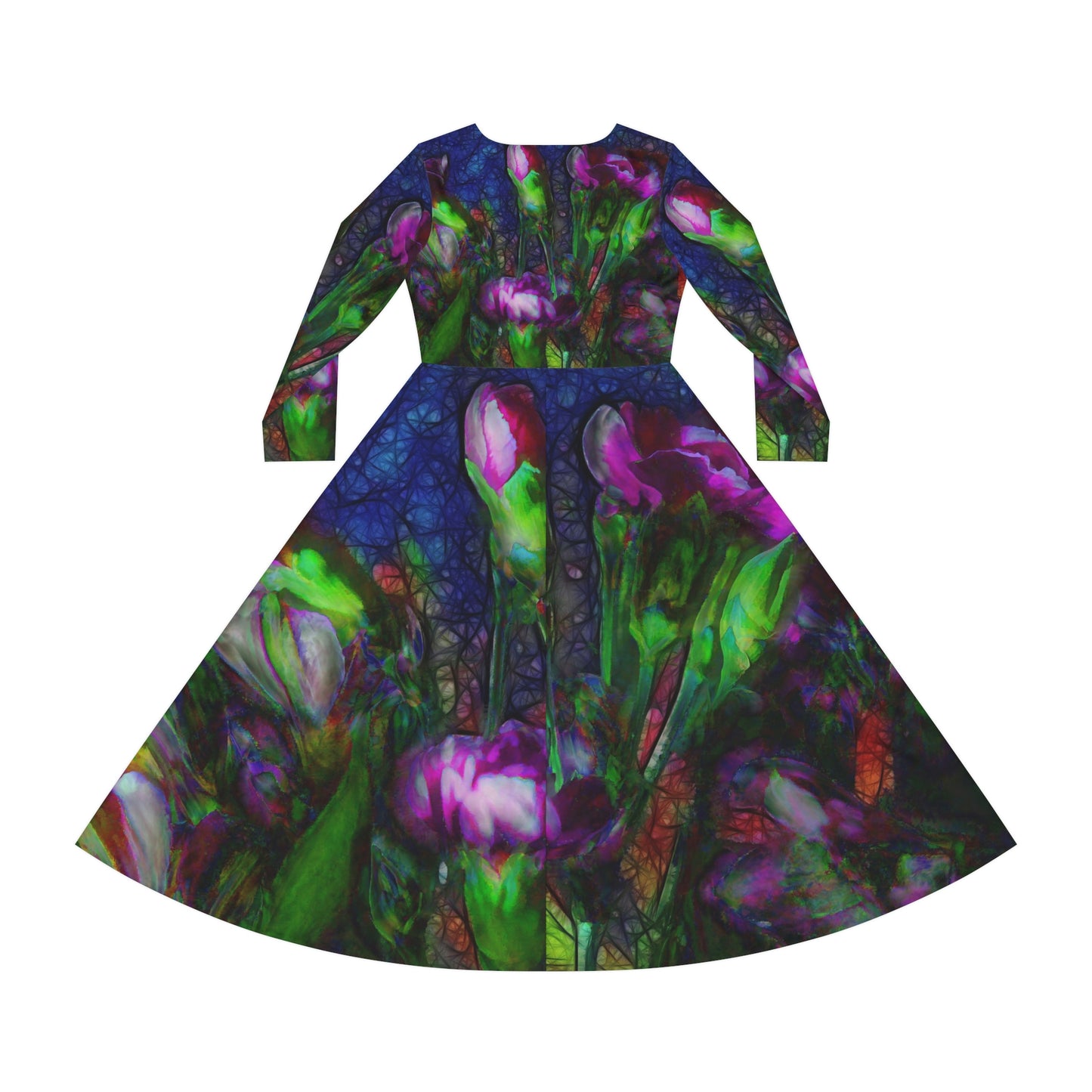 Abstract Pink Carnations Women's Long Sleeve Dance Dress