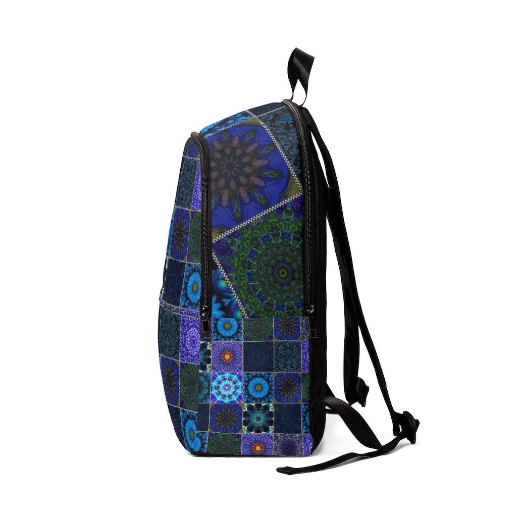Blue Crazy Quilt Unisex Fabric Backpack