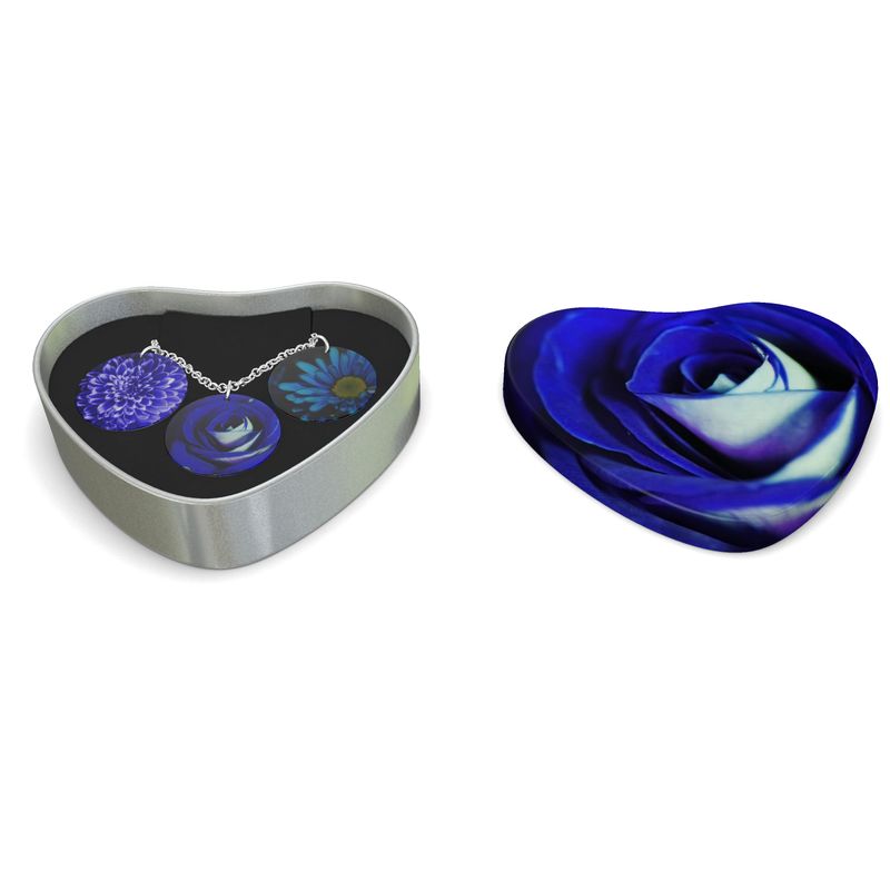 Blue Flowers Triple Pendant Necklace
