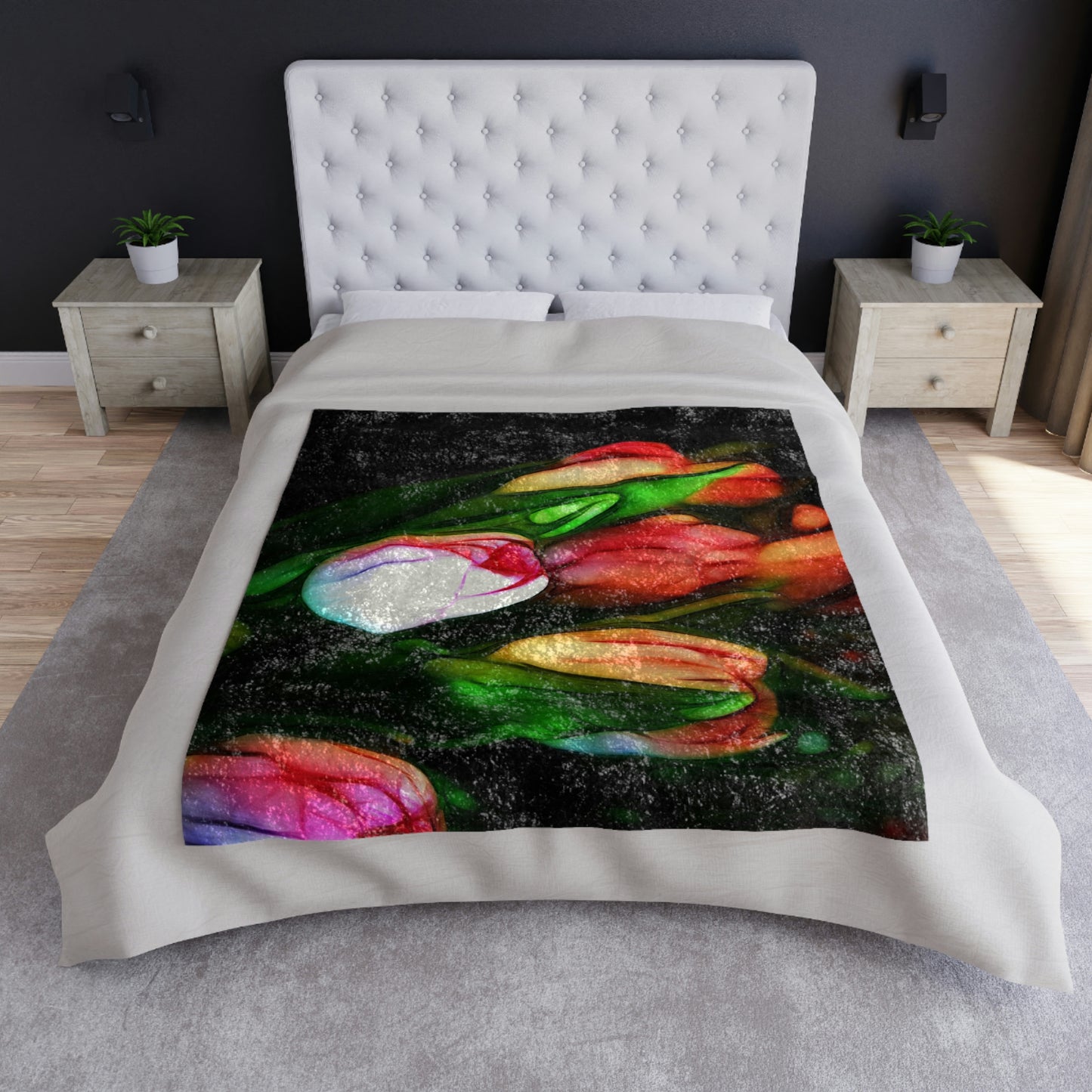 Pink Tulips Crushed Velvet Blanket