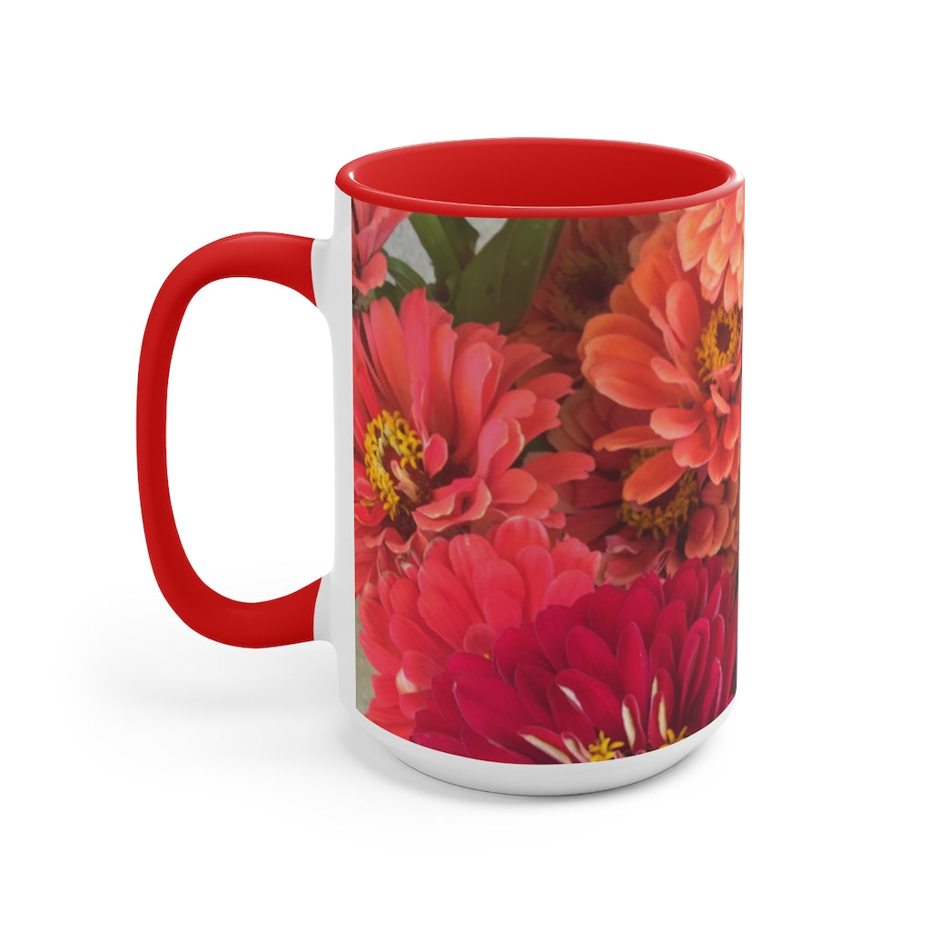 Peach and Pink Zinnias Accent Mug