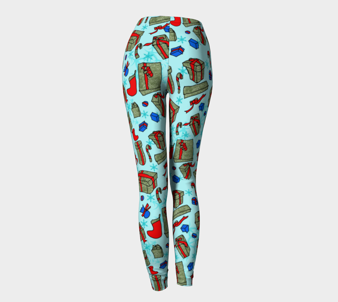 Green Presents on Blue Leggings