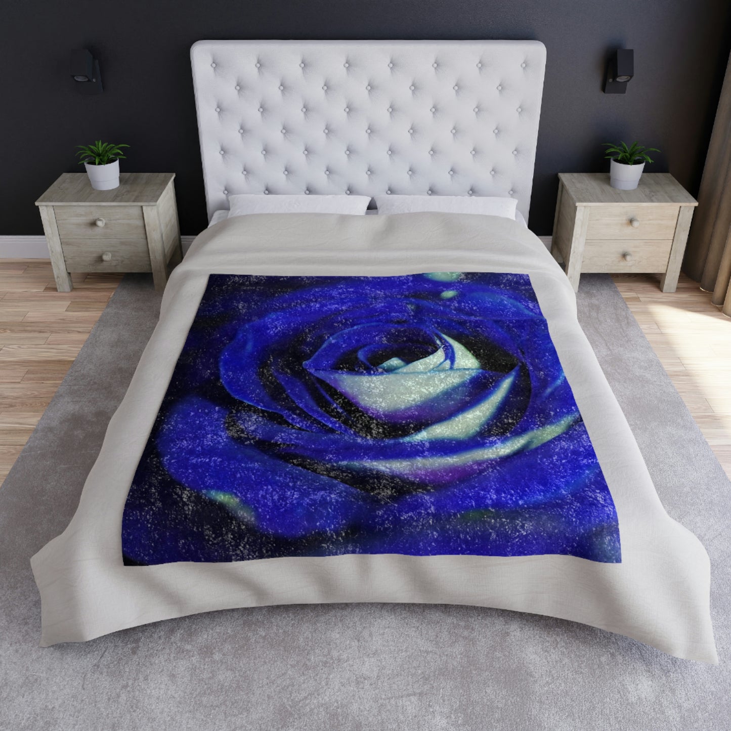 Blue Rose Crushed Velvet Blanket