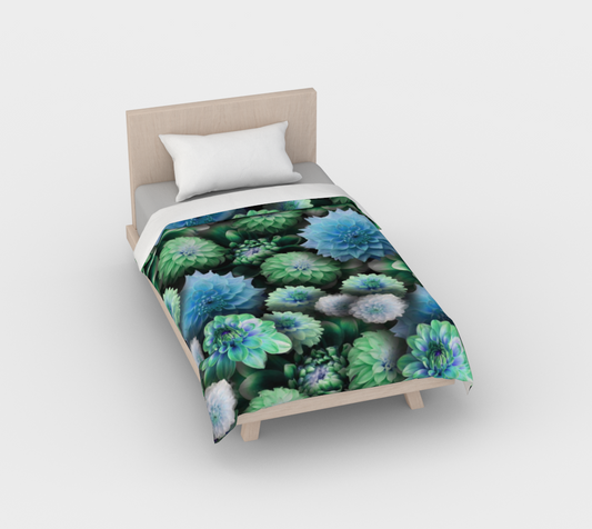 Blue Green Dahlias Duvet Cover